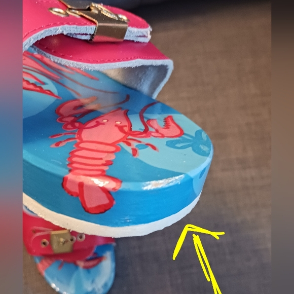 GORG! Dr Scholls Hand-painted Lobster Crayfish Sandals, Wood Red Leather Sz 8 - Picture 15 of 15